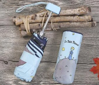 Little Prince Umbrella Mini Pocket Umbrellas Anti UV Folding Umbrella Protable Black Coating Sunshade Girl Small Umbrellas Gifts lake green