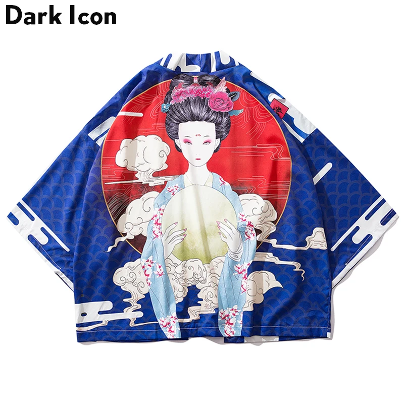 

Dark Icon Three Quarter Sleeve Street Shirts Men Open Stitch Sun Protect Beach Shirts for Men 2019 Summer Streetwear Clothing