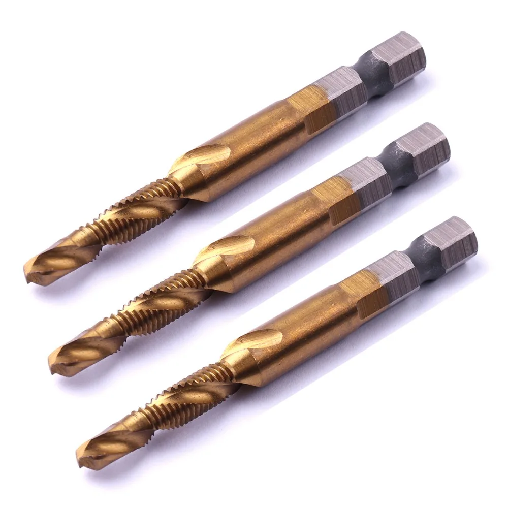3pcs Metric Titanium Sprial Screw Tap Drill Bit Right Hand HSS M3/M4/M5