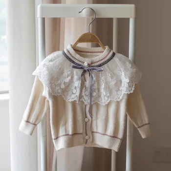 

Lace Patchwork Toddler Sweater Baby Girl knitted Cardigan Bow kids Girl Sweater Coat Children Kids Clothes Cute Girls Sweaters