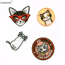 ФОТО beautiful black cat with red glasses patches iron on or sew fabric sticker for clothes badge patch embroidered appliques diy 5cm