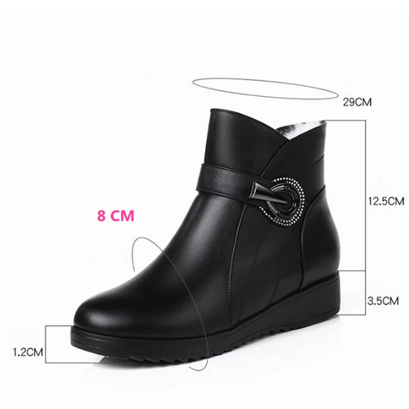 laine Plat Cuir D'hiver Chaussures Nouveau Chaud Chaude Femmes Véritable Plus 2018 La Peluche Strass Neige Bottes Taille Noir En Métal bleu uF1JcKlT3