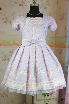 

Japanese Short Sleeves Print Cotton Lolita Dress OP Costumes