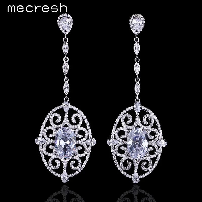 

Mecresh Luxurious AAA Cubic Zirconia Micro Dangle Long Earrings for Women Boucle D'oreille Brincos EH667