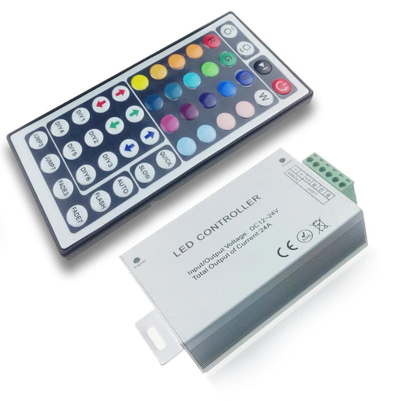 cheap 44 Keys RGB Controller IR Remote Control DC12 24V 24A For 5050 3528 SMD RGB LED Light Strip JQ