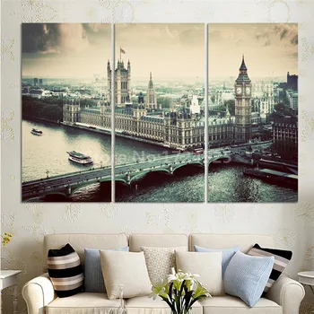 

(No Frame) Vintage London City Building And Bridge Canvas Painting Large HD River Landscape Wall Picture Prints Modern Painting