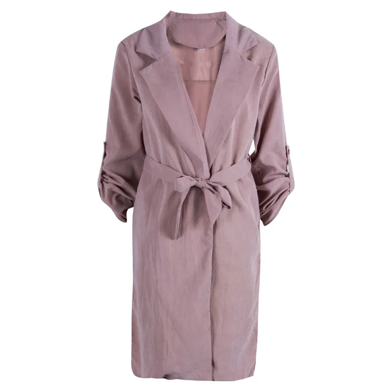 

hirigin 2018 Fashion Women Autumn Cardigan Trench Long Sleeve Belted Regular Length Solid Coat S-XL