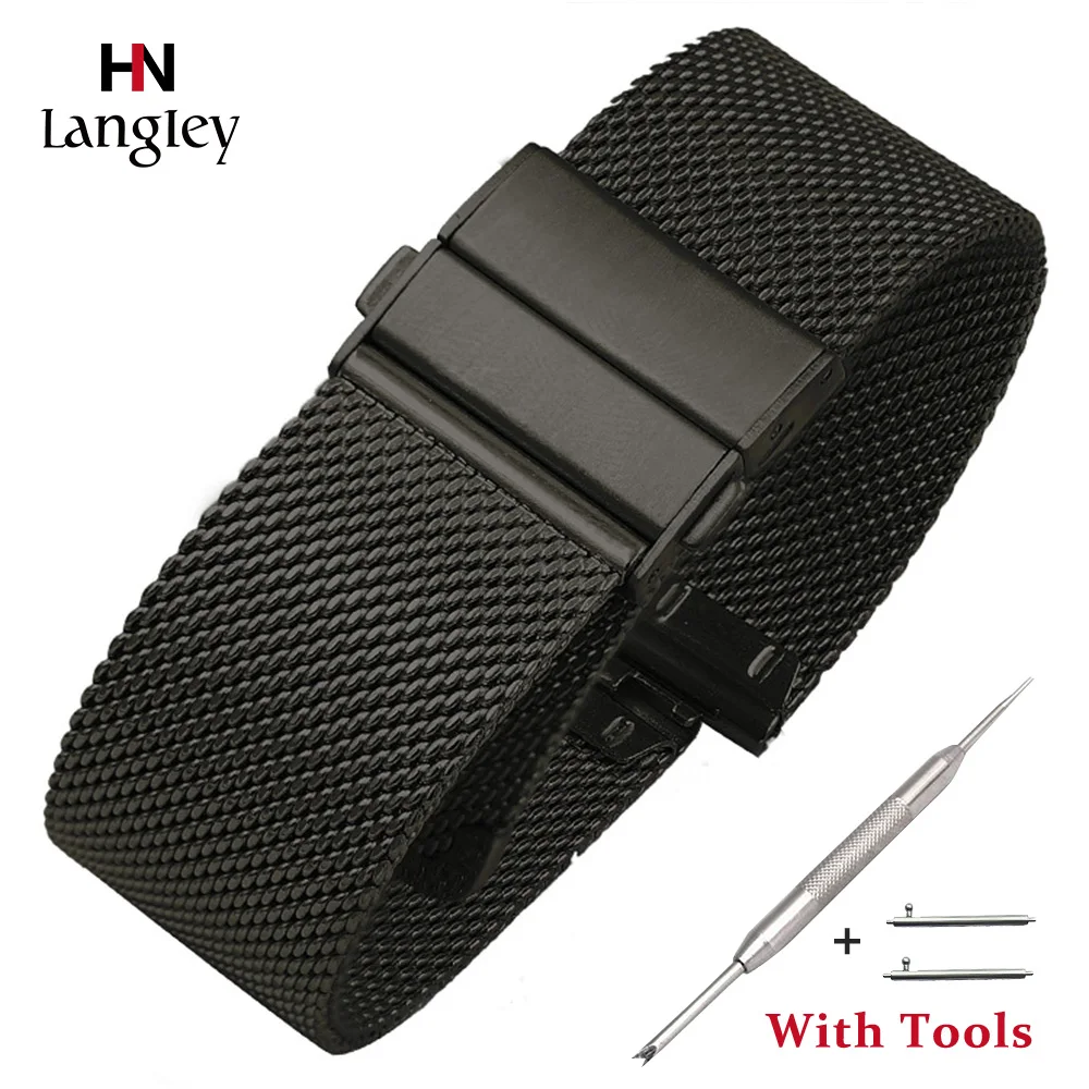

20mm/22mm/24mm Watchbands Stainless Steel Mesh Milanese Strap Double press butterfly clasp Watches Accessories Wholesale