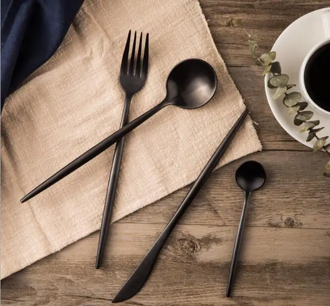 

4pcs/set European Black Stainless Steel Dinnerware Set Luxury Matte Fork Knife Cutlery Set Dinner Silverware Tableware