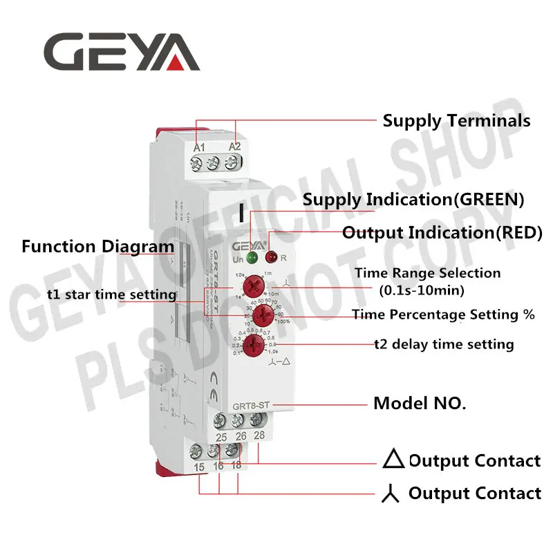 GEYA Delay on Star Delta Controller Relay 16A Soft Starter for the Motor Protection Relay AC230V, AC415V, AC/DC1