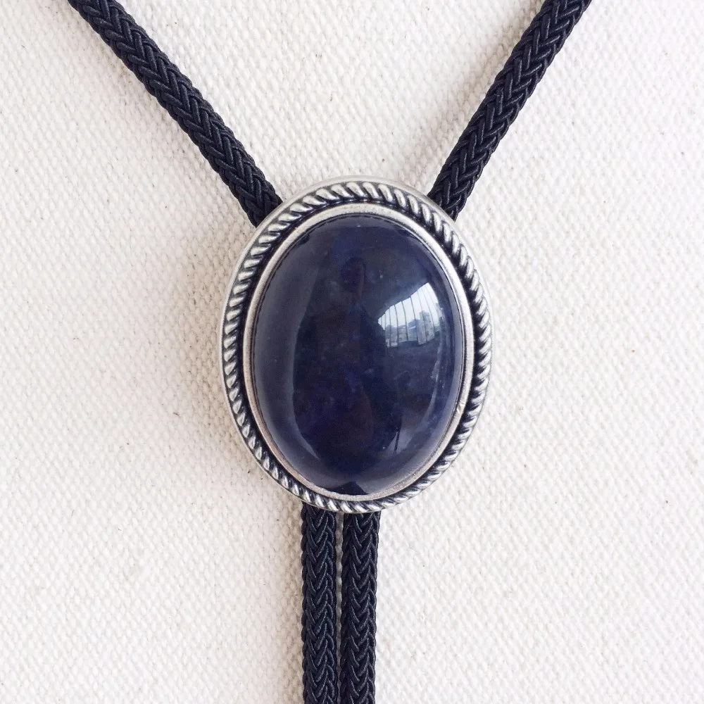 Retail Original Vintage Silver Plated Nature Dark Blue Plessite Stone Oval Wedding Bolo Tie