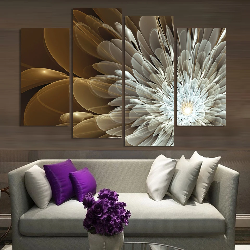 

4pcs Wealth And Luxury Gold Flowers canvas Painting Print wedding decoration for home Modular Wall Picture No Frame