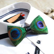 New Free Shipping fashion 2016 casual Men’s male Handmade peacock feather bow tie wedding gift PARTY party Europe Headdress