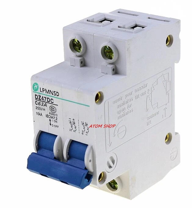 

DC 2P 63A Circuit breaker MCB 2 Poles Solar Energy Photovoltaic PV Mini DC Air switch antiflame rohs