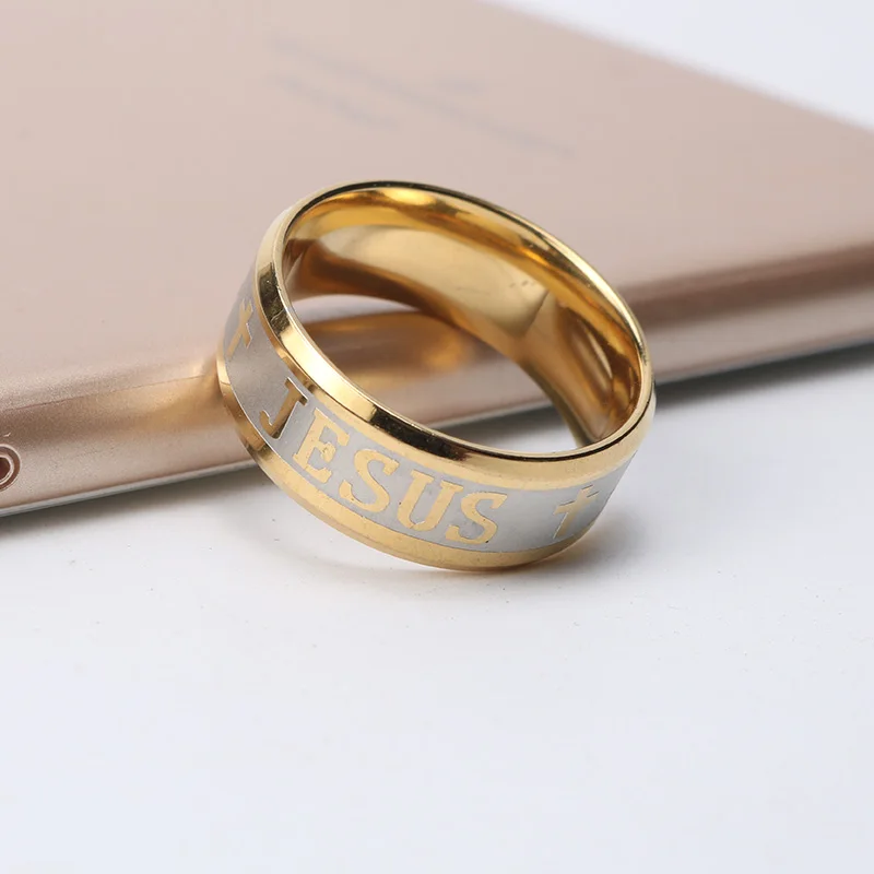 6mm Stainless Steel Finger Ring For man Woman Jesus Cross Prayer Rings