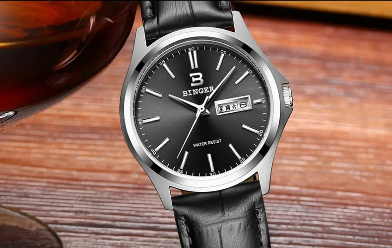 High Quality BINGER Fashion Simple Quartz Watch For Men Brand Casual Leather Wristwatches Relogio Masculino Original Box B-3052M