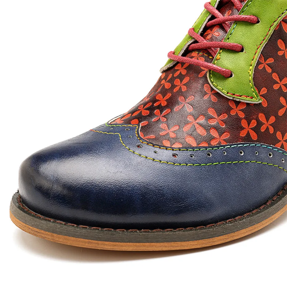 Big Size Genuine Leather Women's Oxford Shoes New Printed Bullock Students Oxfords For Women Retro Lady Casual Flat Brogue Shoes (12)