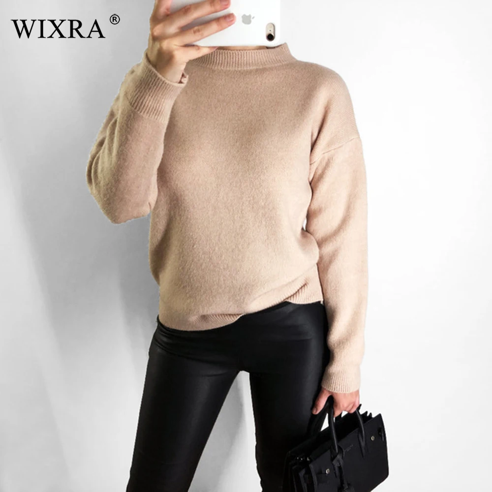 Wixra Spring Autumn Winter Women's Sweaters Long Sleeve O-Neck Knitted Pullover Basic Solid Female Clothing Jumper Tops