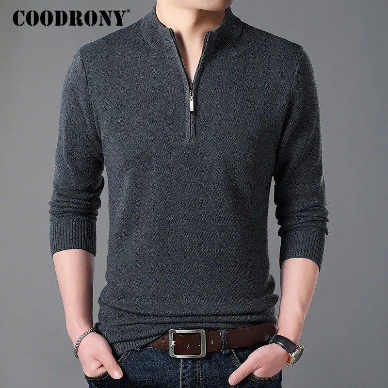 Ceny COODRONY Cashmere sweter mężczyźni odzież 2019 jesień zima gruby ciepły wełniany sweter mężczyźni w stylu casual, na zamek błyskawiczny golf Pull Homme 8142
