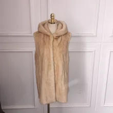 2016 new daylight mink coats hooded waistcoat-season promotion natural color 70 cm