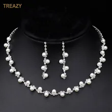 Элегантный Имитация жемчуга и кристаллы для Свадьбы Ювелирные наборы Колье Ожерелье Комплект сережек для женщин свадебный комплект ювелирных изделий платье аксессуары