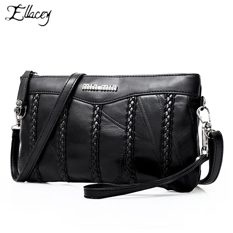 

Ellacey 2019 New Genuine Leather Women Handbag Envelope Bag Sheepskin Stitching Clutch Korean Style Shoulder Bag Messenger Bag