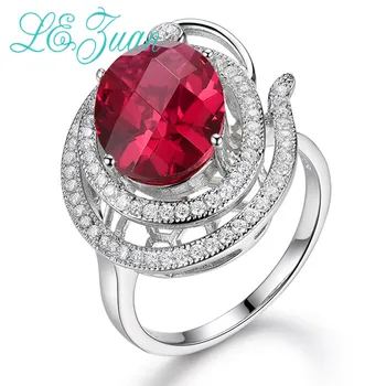 

L&zuan Real 925 Sterling Silver Jewelry Rings Prong Setting 5.26ct Red Stone Luxury Ring For Women Christmas Gift