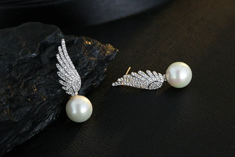 Angle Wings, 925 пробы, серебряные, жемчужные, хрустальные, темперамент, свежие, сладкие, персональные, трендовые, женские серьги-гвоздики, SEA194