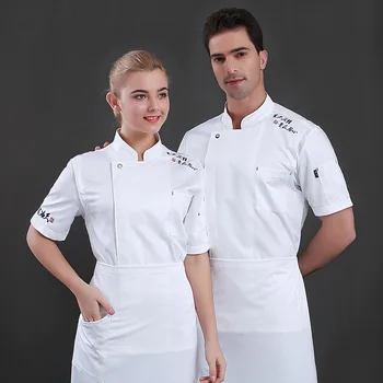 Wholesale Short Sleeve Breathable Cook Wear Chef Jacket Unisex Kitchen Chef Uniform Bakery Hotel Food Service Work Chef Uniform unisex chef jacket kitchen restaurant uniform shirt summer chef cook shirt apron hat food service bakery hotel work clothes