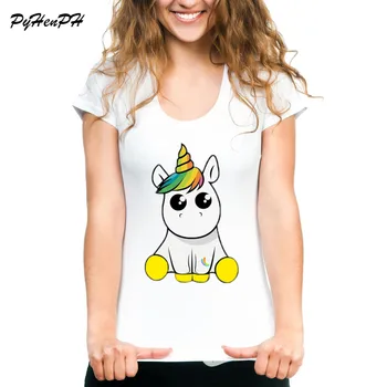 

Unicorn T Shirt Women Kawaii Girl T Shirts Casual Short Sleeve Top Funny White Slim Tee Shirt Female Top Lovely Tees