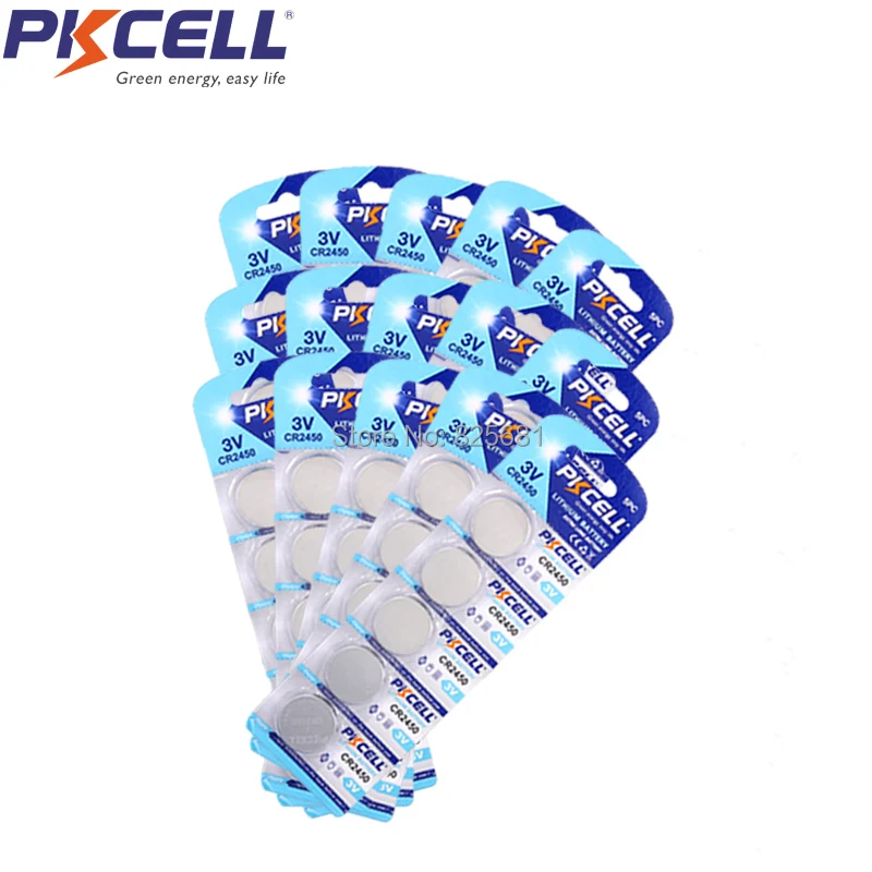 

75Pcs/15Cards Button Cell Coin Battery CR2450 2450 ECR2450 KCR2450 5029LC LM2450 3V lithium Battery For Watch Electronic