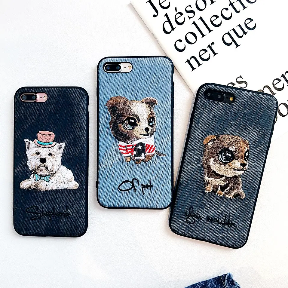 Embroidered dog phone case For iPhone 6 6S 7 8 Plus iphone Funda X XR XS MAX Drop-proof Back Covers |