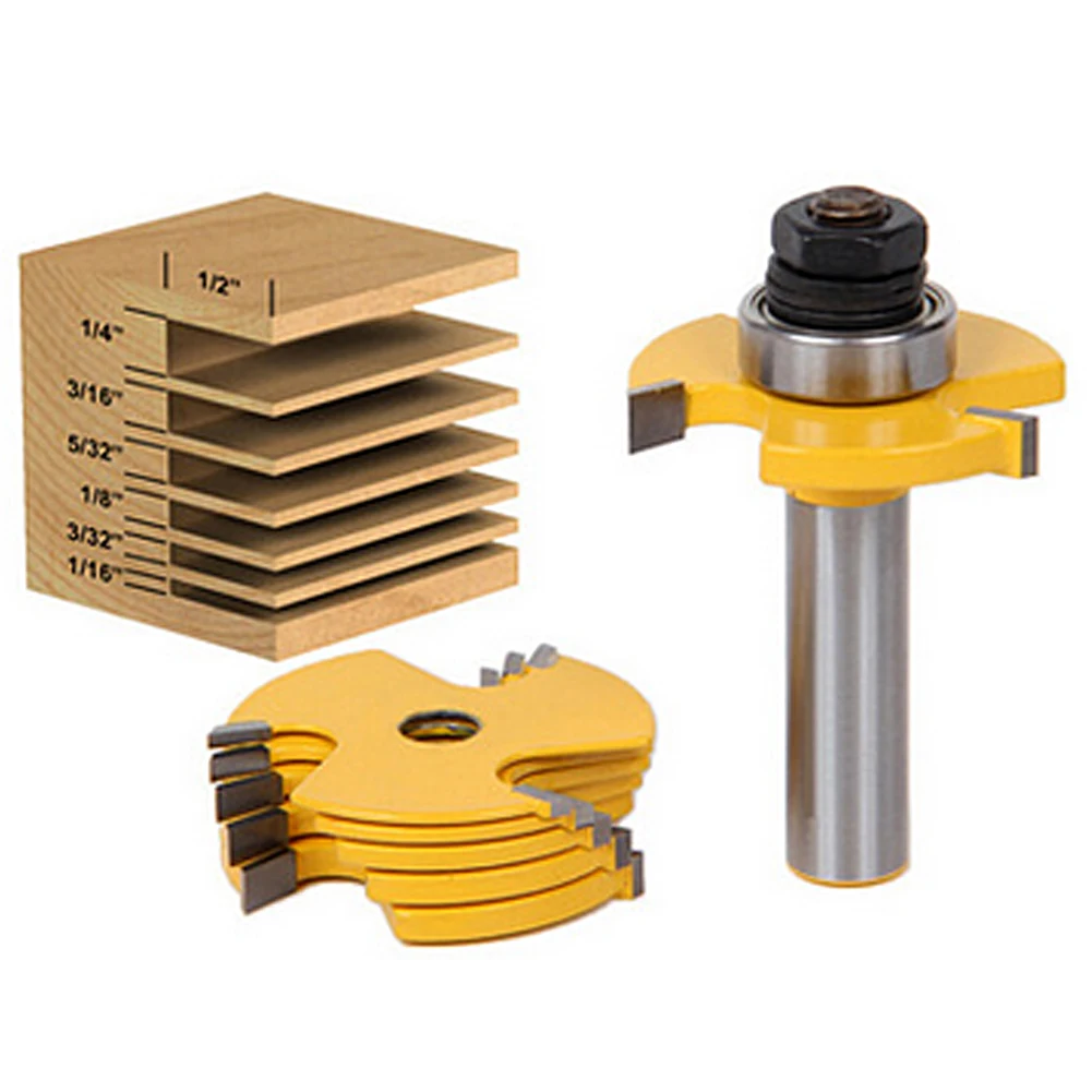 

2pcs/set Slot Cutter Router Bit Set 1/2" 1/4" Shank Cemented Carbide Cutter Woodworking Milling Cutter with 7pcs Blade Slots