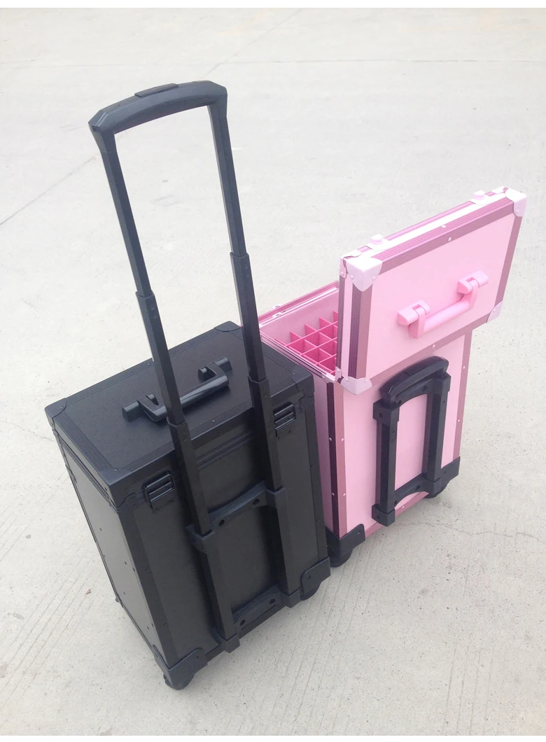 Женский милый розовый косметический чехол на колесиках чемодан на колесиках, мужской властный черный набор инструментов для макияжа ногтей, красивый чехол на колесиках для тату s
