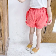 Летние шорты для маленьких девочек Хлопковые Штаны для малышей однотонная детская одежда кружевные шорты для От 1 до 5 лет детей