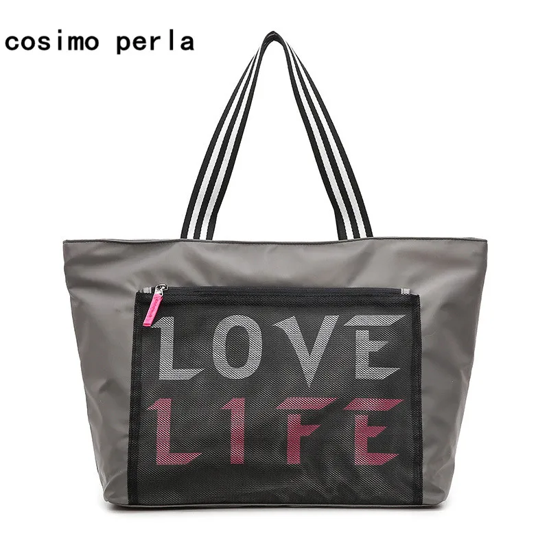 

Short Trip Travel Bags Waterproof Oxford Shopping Bag Letter Print Women Shoulder Handbags Extra Large Capacity New Causal Totes