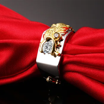 

Vintage Dragon Style 0.25CT Real Moissanite Male's Wedding Ring Pure 14Karat White Gold Yellow Gold Fine China Long Ring