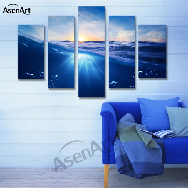 Bedroom Canvas Prints 5 panel painting sunrise blue sea canvas painting seascape picture Bedroom Canvas Prints 5 panel painting sunrise blue sea canvas painting seascape picture