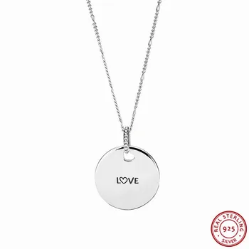 

Authentic 925 Sterling Silver Sweet Soft Beautiful Love Disc Pendant 60cm Link Chains Long Necklaces for Women Jewelry FLN066