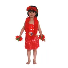 New Child Kids Lovely Cute 6 PCS Hawaiian Grass Skirt Flower Hula Garland Dance Dress Sets