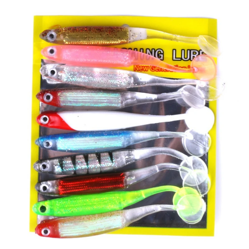 10pcs/set Soft Lure Pesca Artificial Fishing Lure 52g Japan Shad Lure Worm Swimbait Jig Head Fly Rubber Fish Fishing Silicone