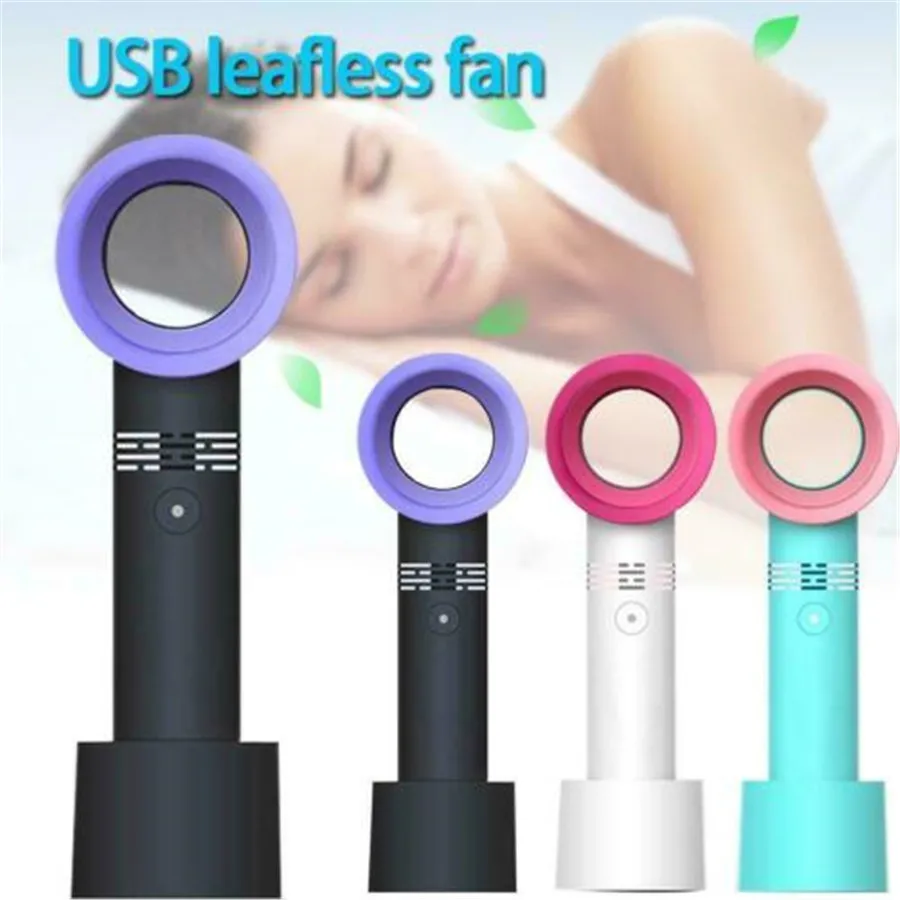 

360 Degrees Portable Bladeless Handheld Cooler Mini USB Cable No Leaf Handy Fan Rechargeable Safety for Kids Baby 3 Speed Level