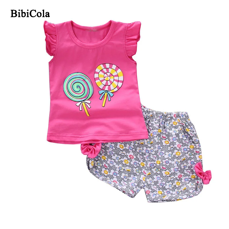 

BibiCola Children Clothes Summer Girls Clothing Sets Cartoon 2pcs T-shirt +Floral Shorts Baby Girls Clothes Sets Kids Tracksuit