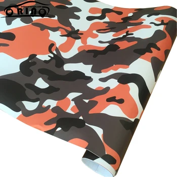 

50x300 cm Black Orange White Camouflage Vinyl Film Car Wrap Foil For Hood Roof Scooter Motorcycle Sticker Decal Wrapping
