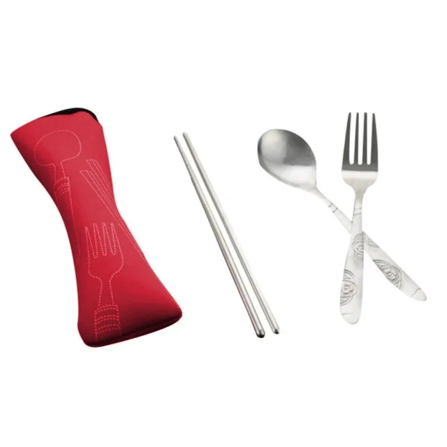 Уличная посуда из нержавеющей стали вилка ложка палочки для еды походные столовые приборы посуда оборудование для пикника ASD88 многоцветный - Цвет: Red 3pcs