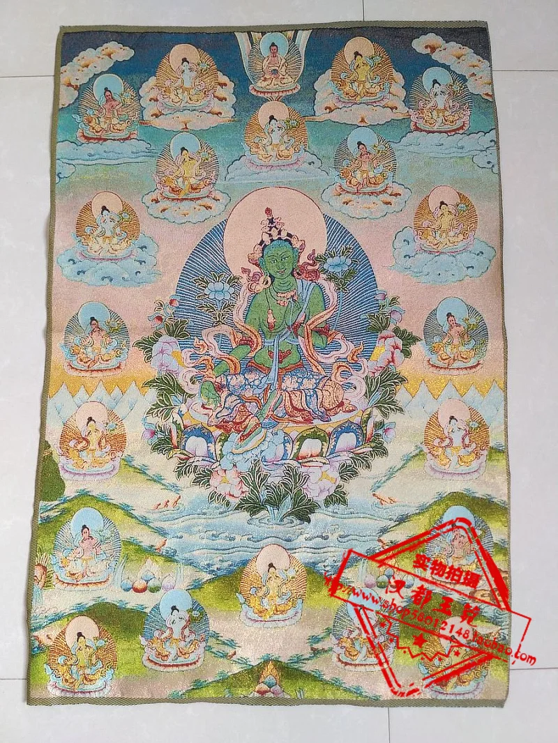 36 дюймов Тибетский шелк вышивка 21 зеленый Тара Будда Tangka Thangka картины семья настенная декорированная роспись