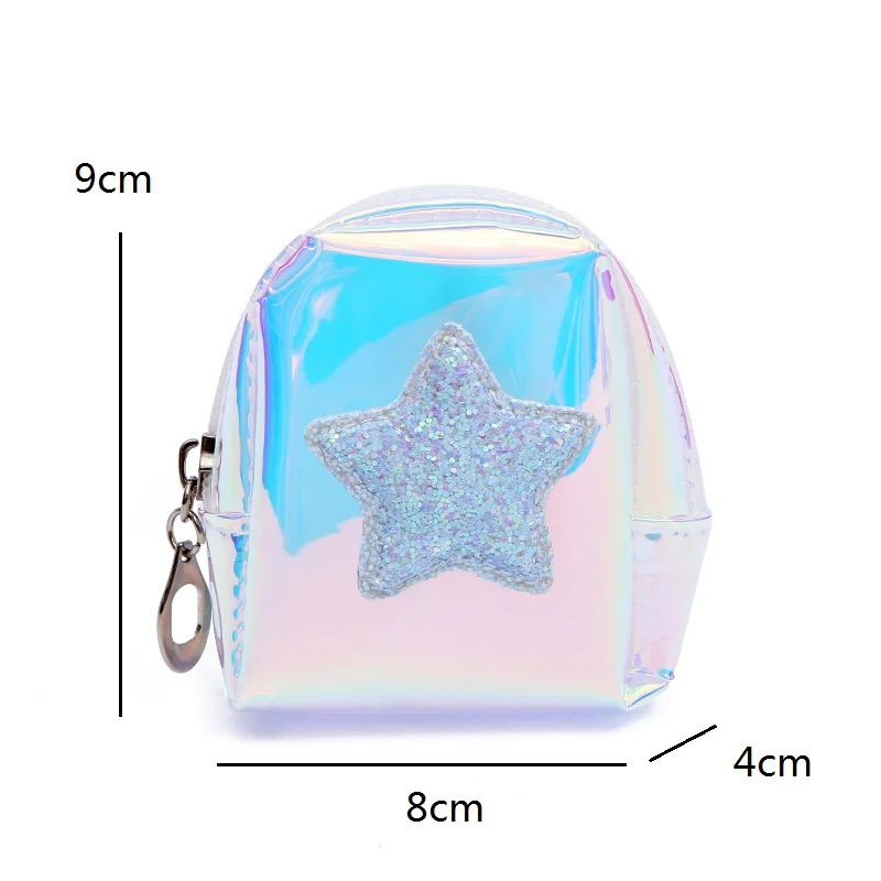 Random Color Flash Star Coin Purse Laser Small Bag Holographic Women PVC Clear Handbag Girls Card Holder For Kids Purse Keychain