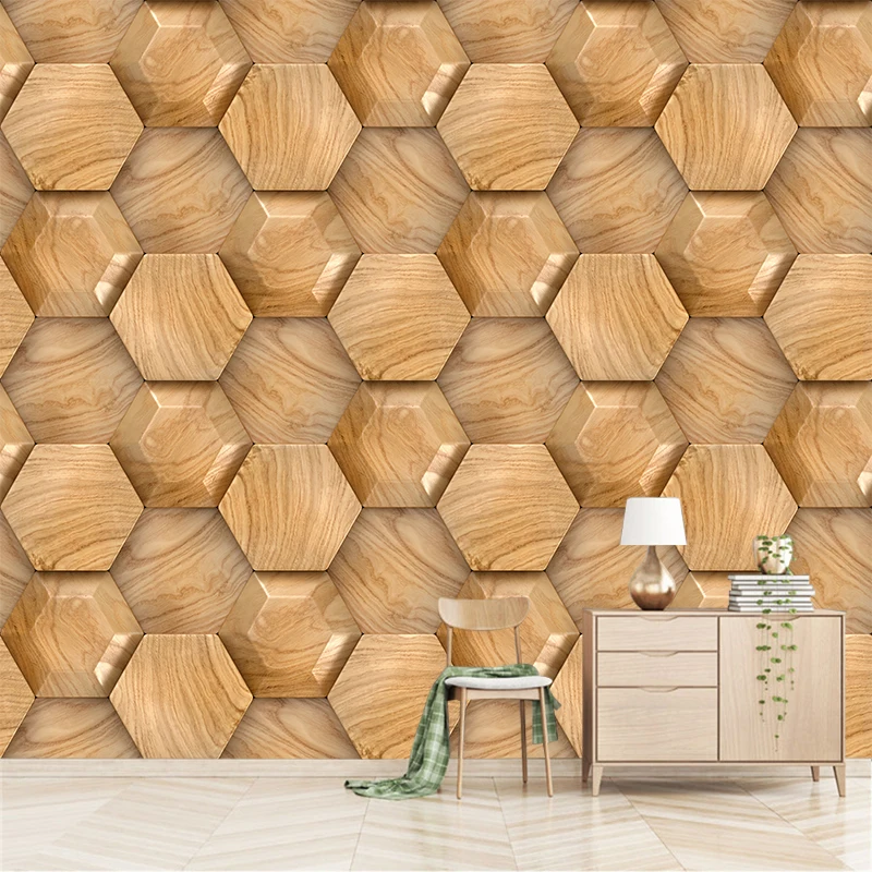 

Hexagon Wood Grain Marbles Pattern Wallpaper Custom Wall Mural Art Canvas Poster Living Room Tv Backdrop Decoration YBZ045