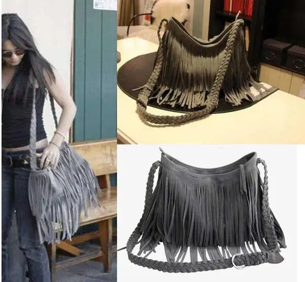 2022 Hot sale Fashion Women's Velour  Weave Tassel Shoulder Bag Messenger Bag Fringe Handbags 3 Colors