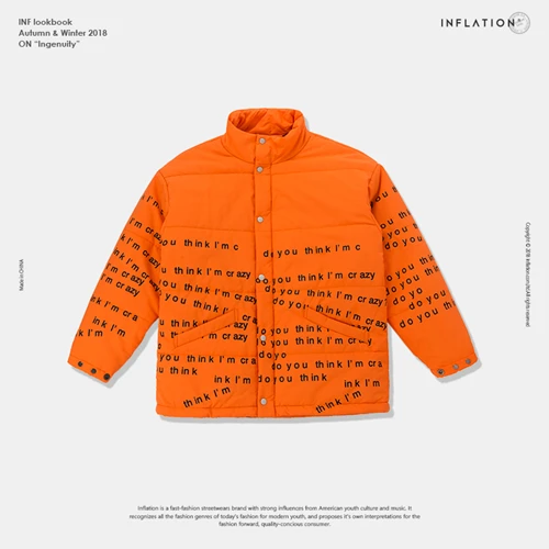 Утепленное пальто с буквенным принтом, Мужская теплая зимняя куртка, повседневная верхняя одежда, мужская оранжевая парка, мужское модное пальто, новинка 8730W - Цвет: orange